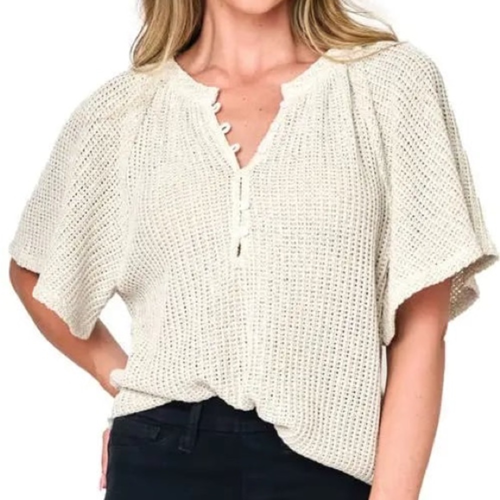 GIBSONLOOK Jordan Open Stitch Flutter Sleeve Sweater Natural Size Small